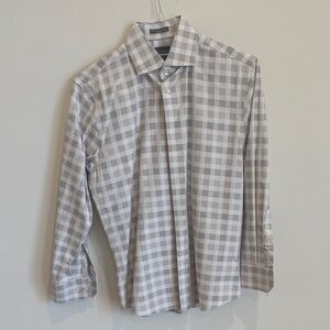 C2 by Calibrate Light Gray Plaid Dress Shirt